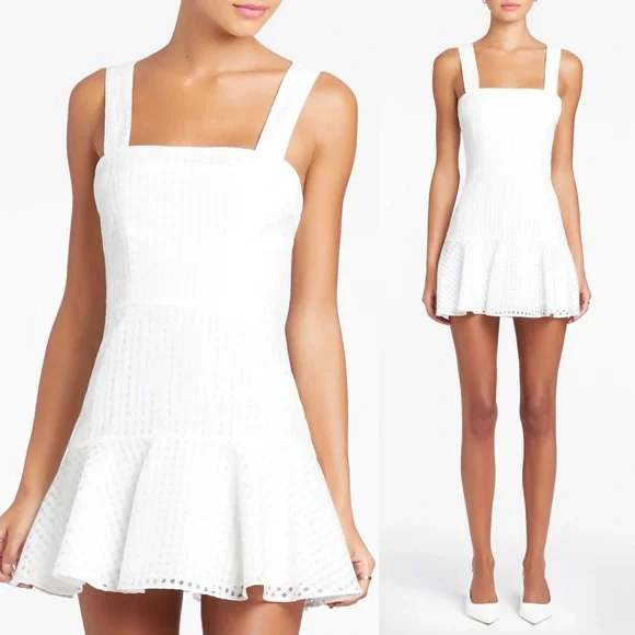 Amanda Uprichard Annalise Gingham Organza Mini Dress in White Size Medium - Picture 2 of 9